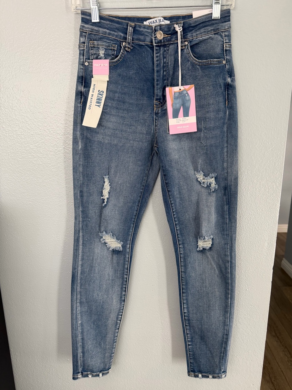 NWT Wax Jean blue medium wash distressed skinny jeans size 5
